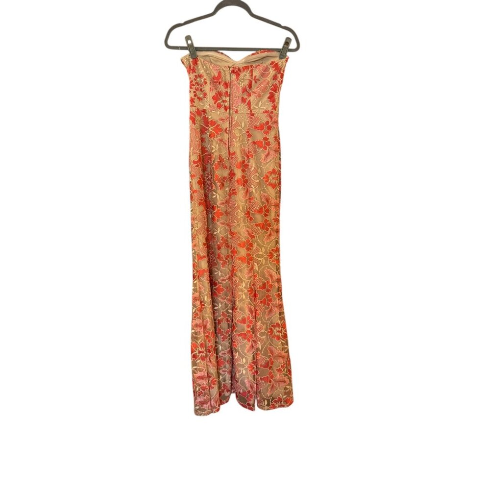Speechless Maxi Prom Embroidered Floral Pink Nude Fluted Dress Strapless Size 3 - Picture 2 of 7